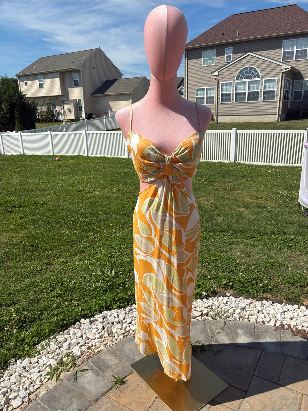 By Anthropology Spaghetti Strap Yellow Swirl Maxi Dress Womens XL